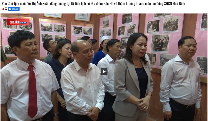 Phó Chủ tịch nước Võ Thị Ánh Xuân dâng hương tại Di tích lịch sử Địa điểm Bác Hồ về thăm Trường Thanh niên lao động XHCN Hoà Bình